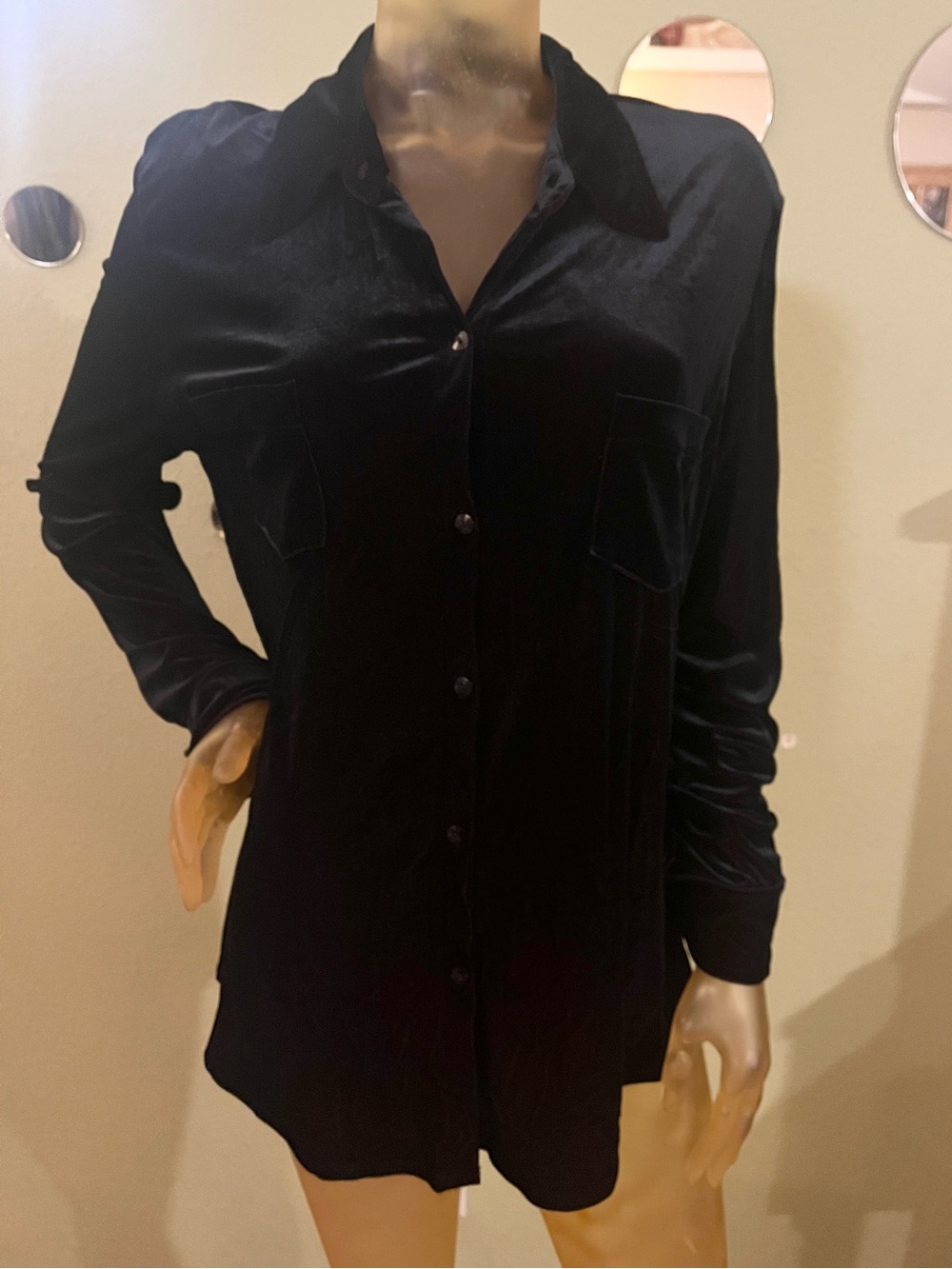 Vintage 90’s Express Black Velvet Button-Down Shirt.